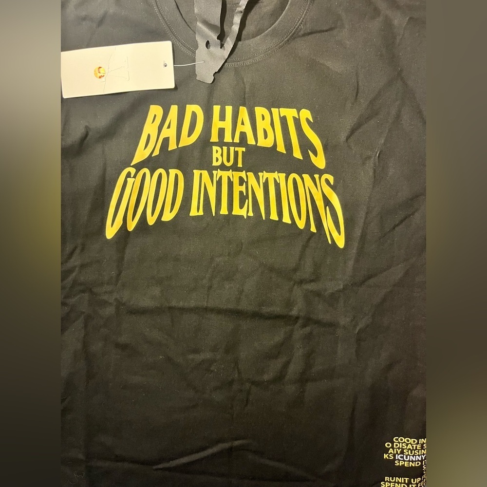 NWT- VLONE Bad Habits But Good Intentions T-Shirt SIZE: Medium COLOR: Black/Gold